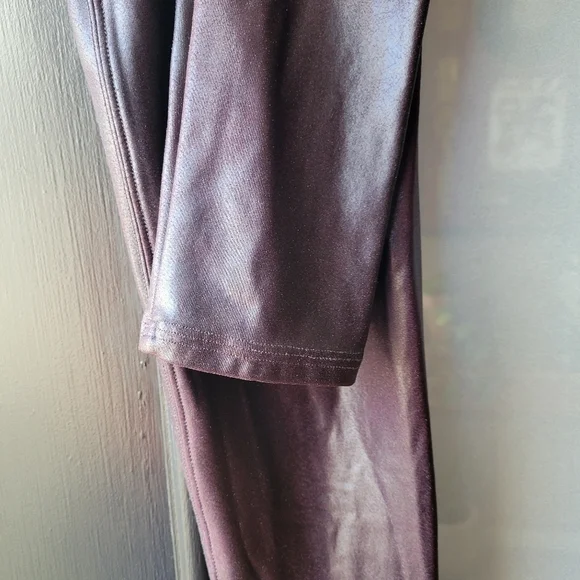 Spanx Leggings Womens SP Brown Metallic Faux Leather Pants Shiny Stretch Bodycon - Picture 6 of 7